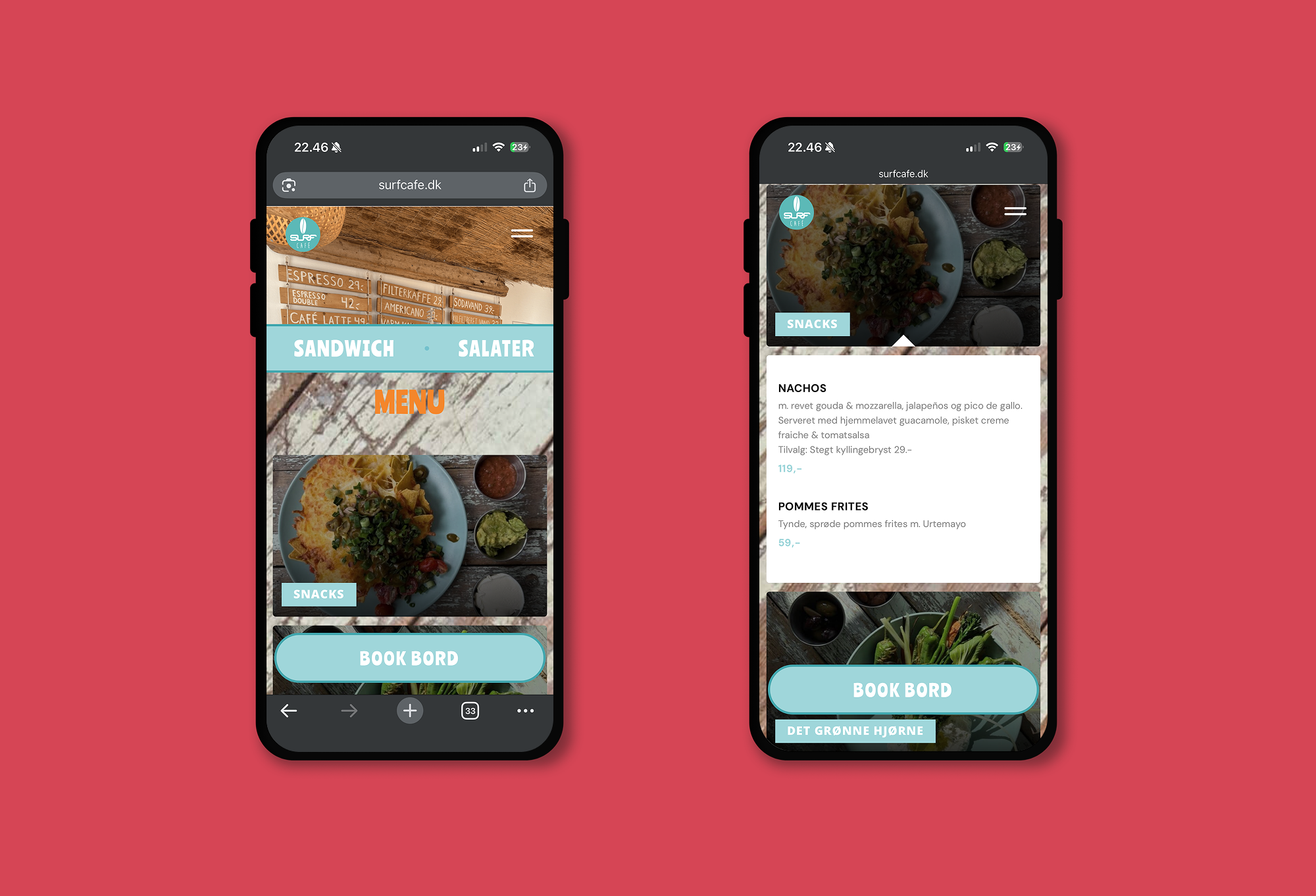 Surf Cafe menu page